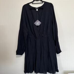 Ava & Viv Plus Balloon Long Sleeve Wrap Dress - Black - 1X - NEW